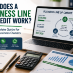 Business owner reviewing how a business line of credit works with financial charts and loan documents