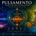 Illustration showing the concept of pulsamento through rhythm in life, music, and natural patterns.