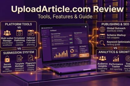 UploadArticle.com review showing article submission tools and publishing features