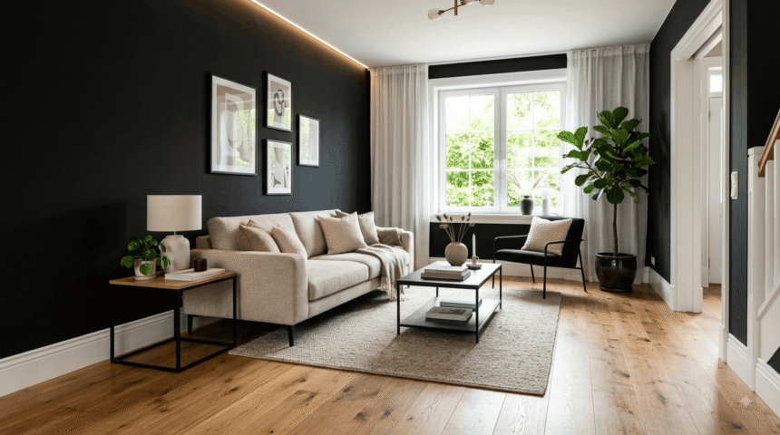 10 modern black walls with white trim ideas for stylish homes