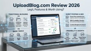 UploadBlog.com Review 2026 showing the platform and publishing features